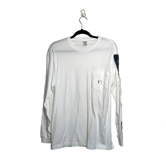 PINK Victoria’s Secret Campus Tee White Rainbow Sequin Icon Sleeve Small Women’s - Picture 13 of 13